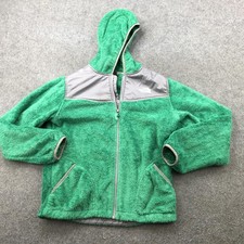 The North Face Jacket Girls Large 14/16 Green Gray Hooded Full Zip Plush Fleece