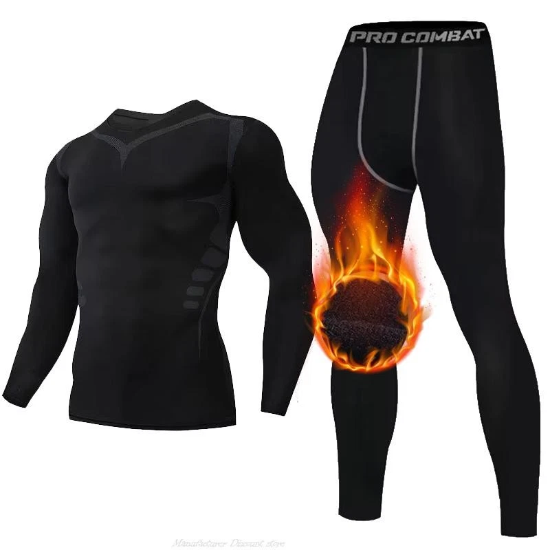 2025 Men Thermal Fleece Underwear Set Winter Warm Compression Long Johns Fitness