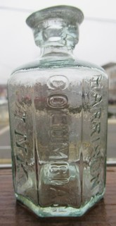 Aqua Open Pontil 8 Sided Harrison's Columbian Ink Master Inkwell Bottle Whittled