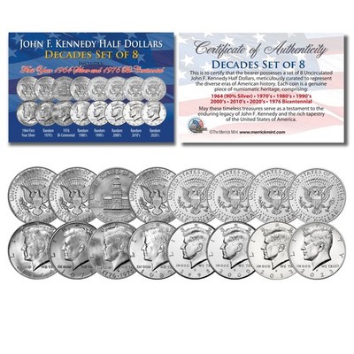 JFK Half Dollars Decades Collection U.S. 8-Coin Full Set of 8 YEARS Uncirculated