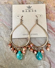 Barse NWT Orange Agate And Turquoise Chandelier Drop Golden Drop Earrings