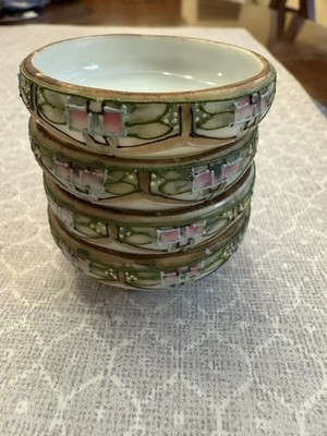 Antique ART DECO Handpainted Nippon Set of 4 Salt Cellars, 2'' Round, Lovely!