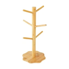 Wooden Mug Tree Holds 6 Mugs Holder Stand Pretzel Sausage Organiser Storage