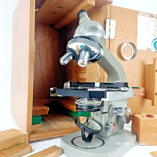 1960s OLYMPUS Tokyo Japan Microscope with Wooden Case and Accessories SN 218870