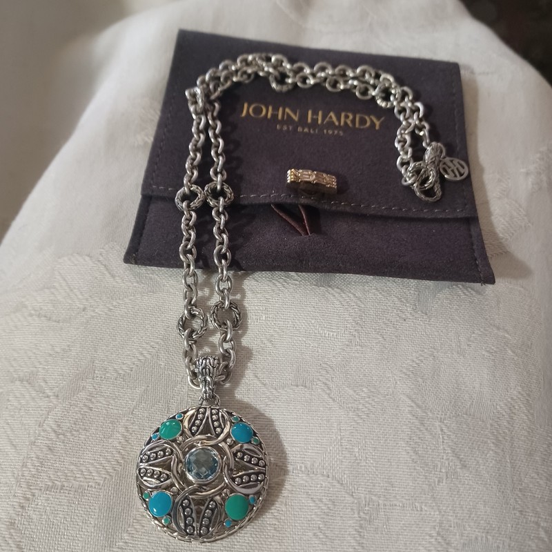 John Hardy Palu Bulan Pendant Necklace with Blue Topaz and Enamel, SS, 18"