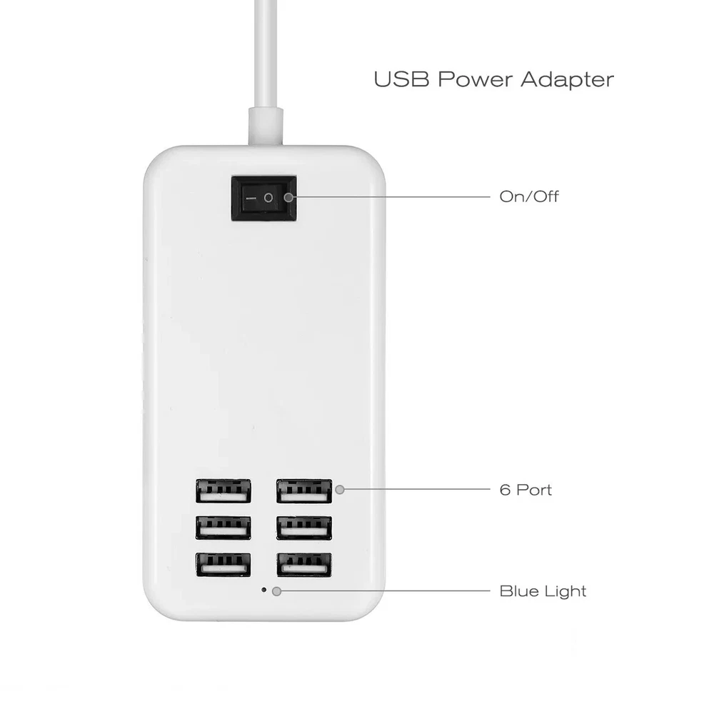 6-Port USB Fast Charging Hub for Travel and Desktop