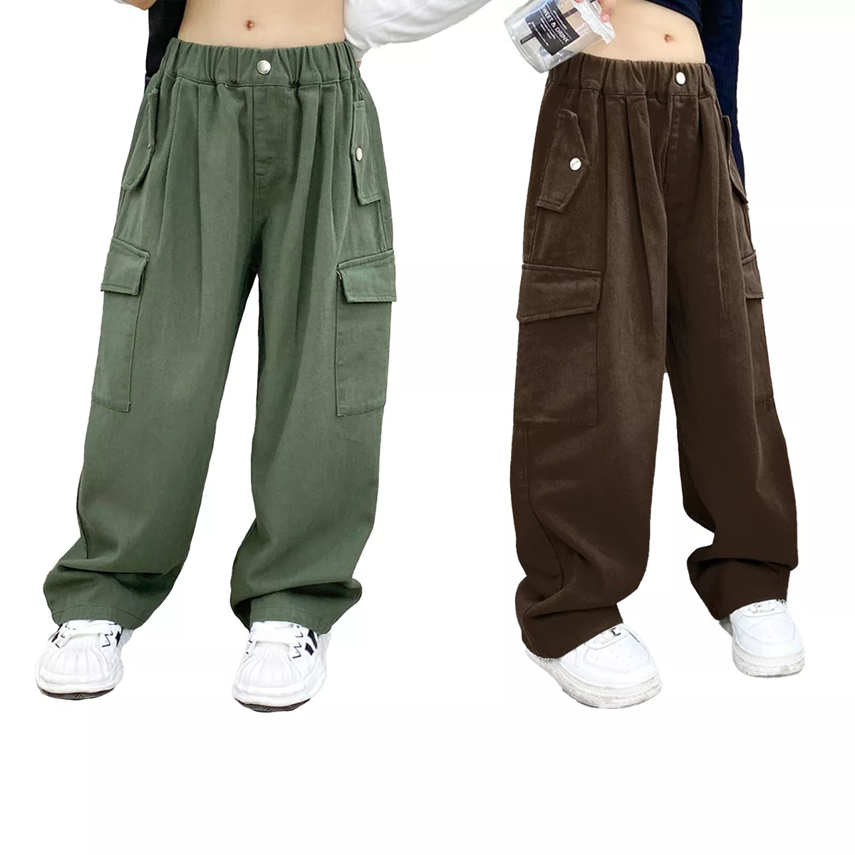 Kids Girls Loose Cargo Long Pants Casual Jogger Sweatpants Trousers Street  Wear