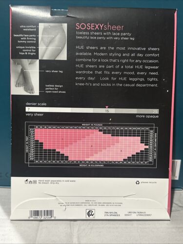 1x HUE So Sexy Sheer Toeless Pantyhose w/ Lace Panty - Natural Size 1 6010N NEW - Picture 2 of 4