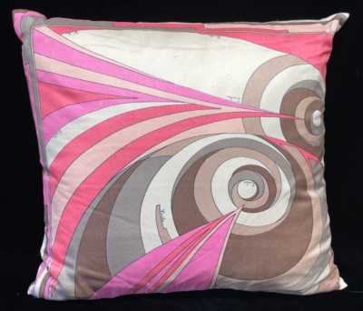 Rare Vintage EMILIO PUCCI  Pink Grays Silk Throw Pillow Italy 14  Stuffed