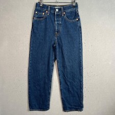 Levis Ribcage Straight Blue Jeans 24 x 27 Womens Cotton Blend High-Waisted Denim