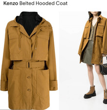 Kenzo Coat Trench Jacket Belted Hoodedsz 12 Nwt Retail $1,200