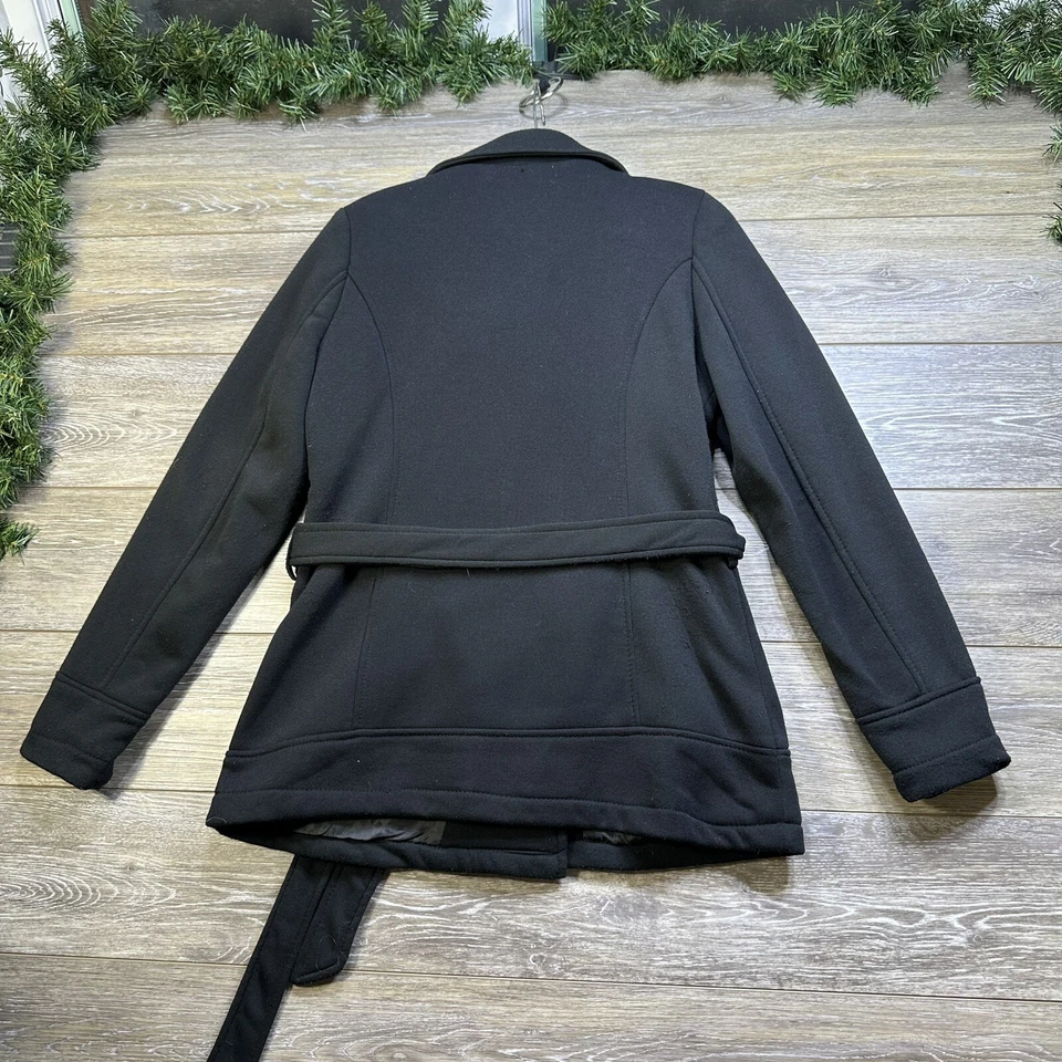 Abrigo JouJou Talla Pequeña Abrigo Guisante Negro Mujer Chaqueta Botones Bolsillos Cinturón Foto 2 de 4