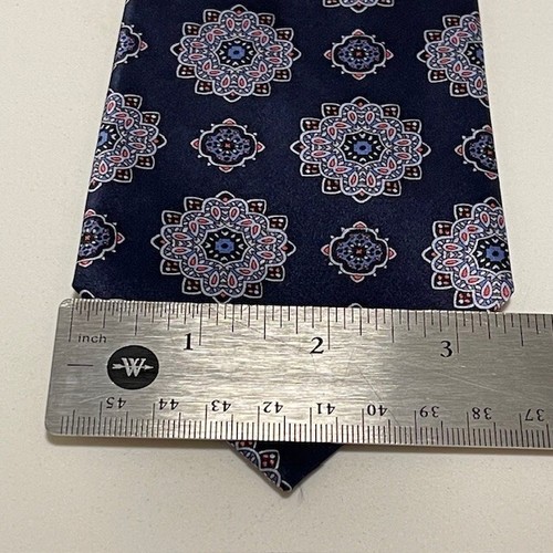 Joseph & Feiss Tie Dark Blue Abstract Medallions Sharp Stylish Silk Gold Series - Picture 12 of 18