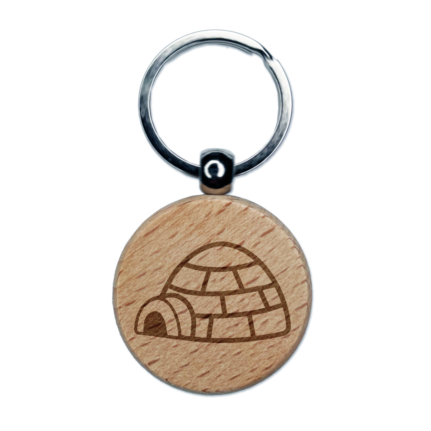 Igloo Ice House Engraved Wood Round Keychain Tag Charm