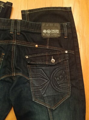 CROSSHATCH BLACK LABEL FALCOZ MEN'S DARK WASH DISTRESSED JEANS SIZE 34 X 34