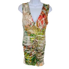 Vtg Body Central Sheath Dress Sz Small? Bodycon Multicolor Multipattern Ruched