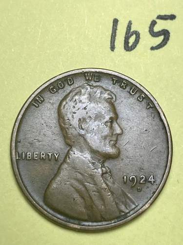 1924-D LINCOLN WHEAT CENT, "VERY FINE" CONDITION, Low Mintage Date, #165