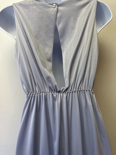 Milco Lingerie Womens S Blue Gray Sleeveless Maxi Gown V Neck & Back Nylon Satin - Picture 9 of 11