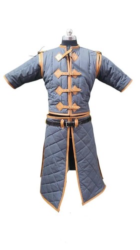 Medieval Gambeson Cotton Padded with Brown Leather Trim, Christmas Gifts - Picture 7 of 10