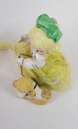 Vintage Girl w/ Umbrella and Poodle Japan Collectible Figurine 4" Yellow ribbon - Picture 15 of 15