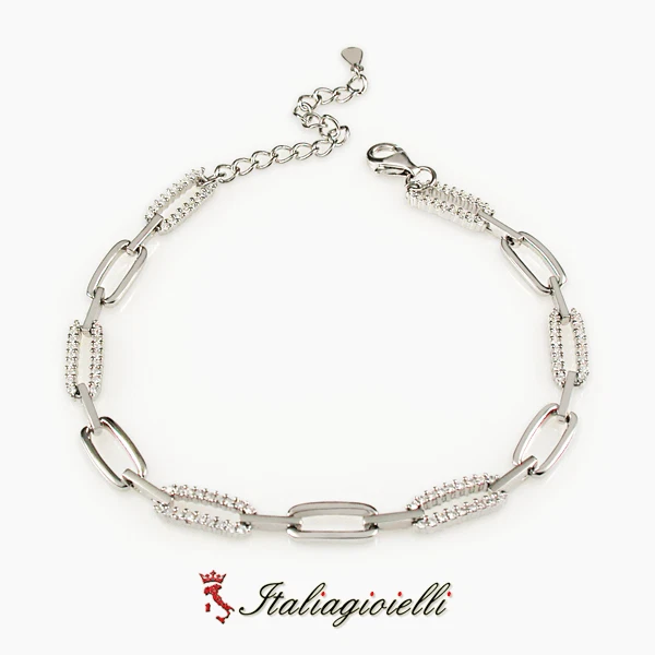 Raffinato Bracciale a Maglie Brillante in Argento 925 Rodiato Oro Bianco - Immagine 3 di 4