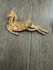 Vintage Art Deco Gold Tone Leaping Gazelle Brooch Pin Jewelry Textured 3.5” Long
