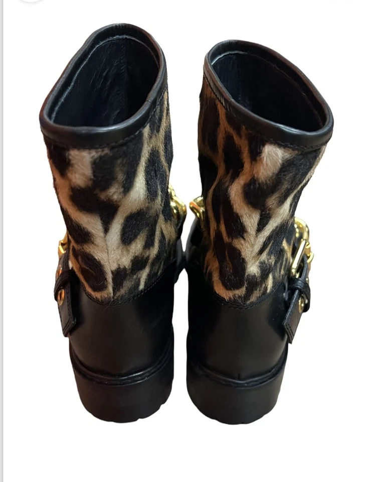 Giuseppe Zanotti Negro Motociclista Botines Pelo de Poni Cuero Botines Talla EE. UU. 5.5 Foto 4 de 4