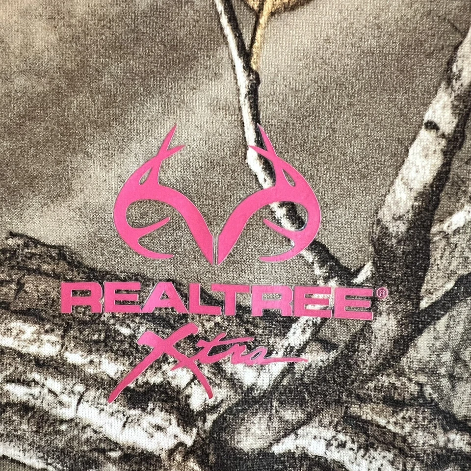Realtree Xtra Woman’s Quarter Zip Pullover Pink Camo Shirt Stretch Logo  L - Image 2 of 4