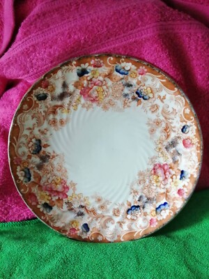 ANTIKER KUCHENTELLER JUGENDSTIL BONE CHINA ENDE 19. JAHRHUNDERT BLUMEN.