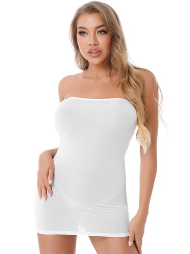 Women's Strapless Cover Up Slip Tube Semi Sheer Stretchy Mini Bodycon Dress - Picture 8 of 93