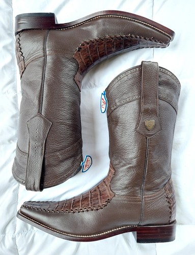 Wild West Men's Genuine Crocodile Leather Brown Cowboy Snip Toe Boots Sz 9EE - Picture 8 of 17