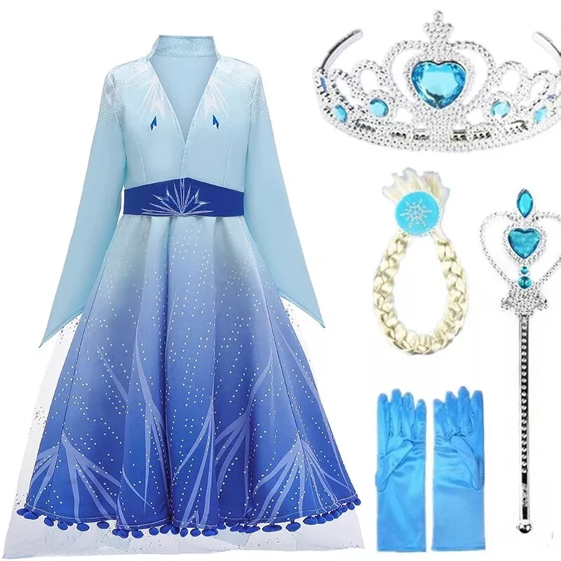 Abito +set Elsa Frozen bambina 2-9 anni Natale travestimenti