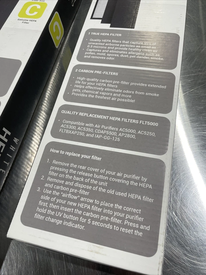 (Lote de 2) Filtro de aire HEPA Kaiman Premium blanco tamaño C con prefiltros de carbono Foto 3 de 4