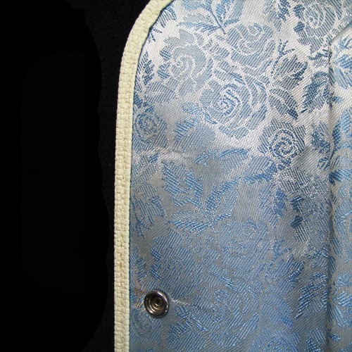 Espejo de viaje vintage en estuche, bolsillo interior brocado azul 11-1/4"" por 6", como nuevo - Imagen 7 de 9