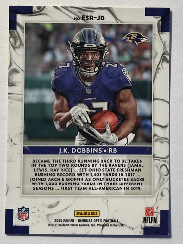 2020 Donruss Optic Elite Series JK Dobbins ESR-JD Ravens Rookie Football Card - Picture 2 of 2