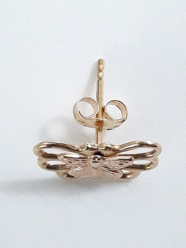 14K Solid Gold Butterfly Earring, Single Ear Stud Earring - Picture 3 of 4