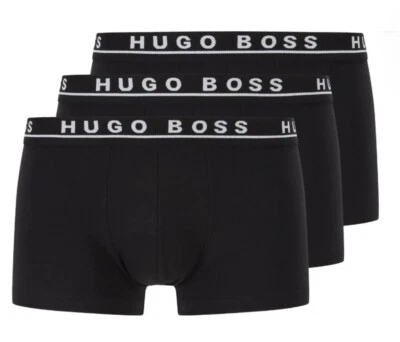 HUGO BOSS MENS BOXERS TRUNKS 3 PACK BLACK/ BLACK/ BLACK CLASSIC FIT S - 2XL UK