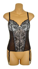 Victorias Secret Black Sheer Ivory Floral Lace Underwire Bustier Size 34C NWT