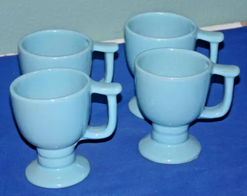 Vintage Set of 4 Frankoma Blue Footed Coffee Mugs, Tea Cups 4" Tall, C13