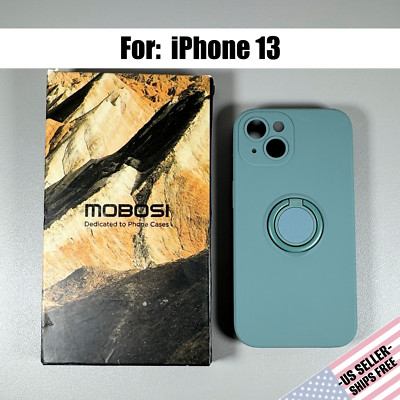 Case for iPhone 13 - Stormy Teal Blue | Liquid Silicone | Ring Holder & Stand