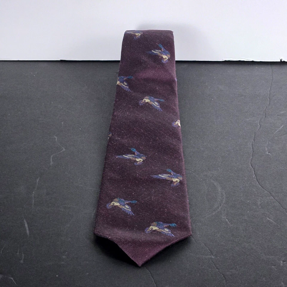 Corbata de lana de seda Robert Talbott 57 pulgadas tejida a mano pato pájaro púrpura Foto 3 de 4