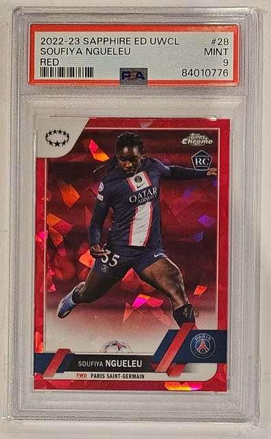 2022-23 Topps Chrome Sapphire UEFA Women's Soufiya Ngueleu Red 4/5 RC PSA 9 Mint