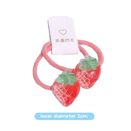 1Pair Sweet Fruits Strawberries Cherries Hair Rope For Women Girls Versatile - Picture 3 of 17
