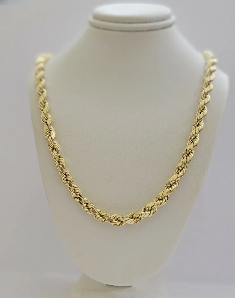 Collar cadena cuerda oro amarillo 10k 18"-30" hombres mujeres 4 mm-10 mm oro real venta Foto 4 de 4