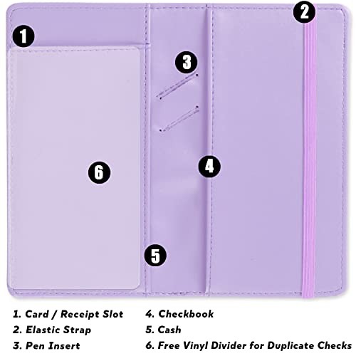 как выглядит PU Leather Checkbook Cover for Register Duplicate Checks, Purple Simple Style фото