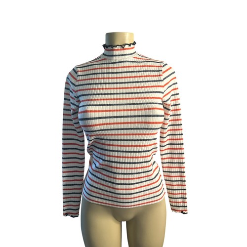 Women XXS J.Crew K3786 Ribbed Mock Neck Tee T-Shirt Top Striped Long Slv - Bild 2 von 6
