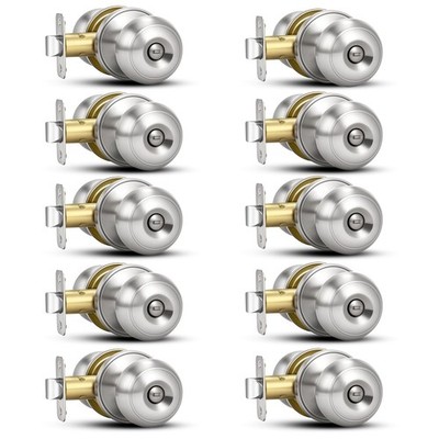 Plustool 10 Pack Brushed Nickel Door Knobs,Privacy Door Knob with Lock, Inter...