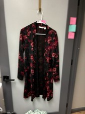 Susan Graver Red Black Jaccard Floral Duster ...