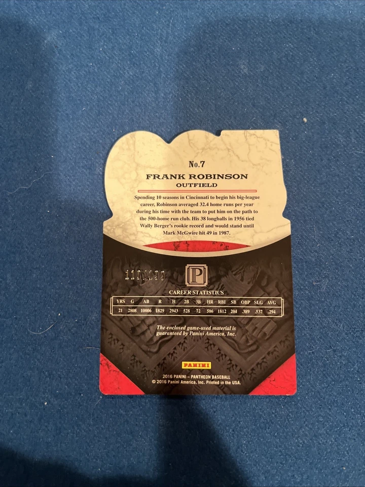 2016 Panini Pantheon Baseball Frank Robinson 500 Home Run Club Relic /199 - Image 2 of 3