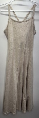 Pact Dress Beige Fit & Flare Organic Cotton Midi Sustainable Minimalist Straps M